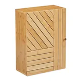 Relaxdays Hängeschrank Bad, Bambus, verstellbare Ablage, variabel montierbare Tür, 55 x 40 x 20 cm, Wandschrank, Natur