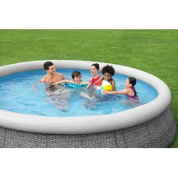 Bestway Fast Set runder aufblasbarer Pool mit Filterpumpe, graue Rattanoptik, 366 x 76 cm