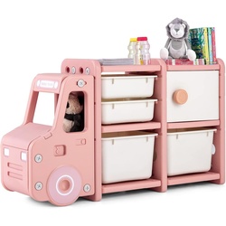KOMFOTTEU Kinderregal Spielzeugregal, mit 4 Boxen & 1 Schrank rosa