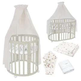 Waldin Babybett OWAL Kinderbett 7in1 mit Matratze, mitwachsendes Kinder-Bett