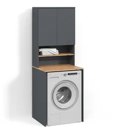 livinity Waschmaschinenschrank Paolina 68 x 88,2 cm Anthrazit/Goldkraft Eiche
