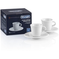 De'Longhi Espressotassen aus Porzellan DLSC308 – 2 handgemachte Keramik Tassen mit Untertassen, mikrowellen- & spülmaschinengeeignet, 70 ml, Weiß