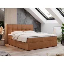 MKS Meble Boxspringbett 120x200 mit Bettkasten, Bett mit Multipocket - Matratze H4 Topper, Polsterbett 120x200 mit Bettkasten Kopfteil, Boxspringbett mit Mat... - Orange