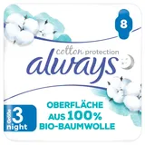 Always Ultra Binden Damen Gr. 3, Night (8 Damenbinden mit Flügeln) Organic Cotton Protection, sicherer Schutz und Oberfläche 100% Bio-Baumwolle