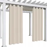OEM Fertige, Wasserdichte Gartengardinen 155 X 230 cm Mit Ösen Hellbeige, Mit Ringen