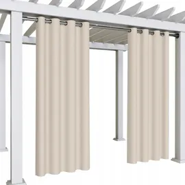 OEM Fertige, Wasserdichte Gartengardinen 155 X 230 cm Mit Ösen Hellbeige, Mit Ringen