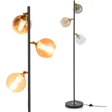 HOMASIS Stehlampe 162cm, Stehleuchte mit 3-farbige kugelformige Glaslampenschirmen, Standleuchte mit E27 Fassung & Fußschalter, Standlampe aus Metall, Leselampe für Wohnzimmer Schlafzimmer