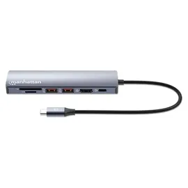 Manhattan 7-in-1 4K USB-C PD Dock 153966 laptop-dockingstation & portreplikator Kabelgebunden USB 3.2 Gen 2 (3.1 Gen 2) Type-C Silber
