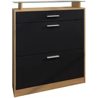 Vladon Schuhschrank Schwarz Holzwerkstoff, 89x104x23 cm, Garderobe, Schuhaufbewahrung, Schuhkipper
