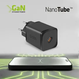 SBS USB-C Ladegerät GaN, kompakt und leistungsstark, EU-Stecker, ideal für Android-Smartphones, iPhone, Tablets, MacBook