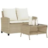 vidaXL Gartensofa 2-Sitzer mit Kissen & Tisch Beige Poly Rattan