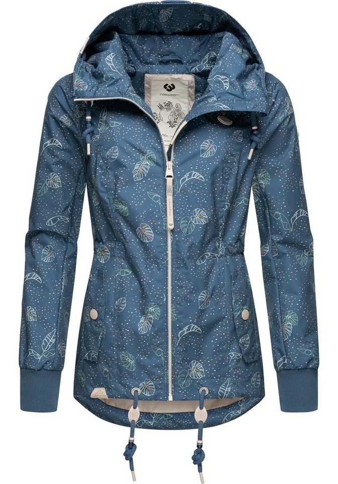 Ragwear Outdoorjacke Danka Leaves stylische Übergangsjacke mit Print und Kapuze blau M (38)