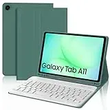 WAVATA Tastatur für Samsung Galaxy Tab A11 8.7 Zoll 2025/A9 2023, Hülle mit Tastatur für Samsung Tab A11 Magnetische Bluetooth Abnehmbare QWERTZ Layout, Dunkelgrün