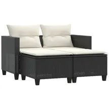 vidaXL Gartensofa 2-Sitzer mit Hockern Schwarz Poly Rattan