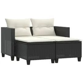 vidaXL Gartensofa 2-Sitzer mit Hockern Schwarz Poly Rattan