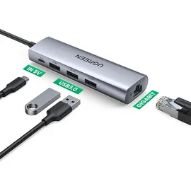 UGREEN CM266 Hub Adapter 5in1 USB, 3X USB 3.0, Micro-USB, RJ45 Grau