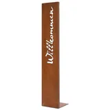 levandeo Stele Willkommen H75cm Garten-Deko Eisen Rostoptik braun Dekoration Garten Außen Innen