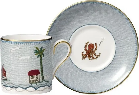 WEDGWOOD Kit Kemp Sailor's Farewell Fein Bone China Espressotasse & Untertasse Set mit 22K Gold, 100ml
