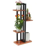 Relaxdays Blumenregal Metall, 4-stufige Indoor Blumentreppe, Holzoptik, HBT: 93x42,5x22,5 cm, Pflanzenregal, dunkelbraun
