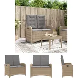 The Living Store Gartenbank Verstellbar Mit Kissen Beige Poly Rattan -  Gartenbänke