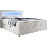 luxusbetten24 Boxspringbett Relax mit LED, Stauraum und USB-C Weiß 180x200 H3 (70-100kg) - Weiß