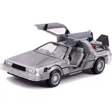 Jada Toys Zurück in die Zukunft 3, DeLorean DMC-12 Modellauto, 1:24, Time Machine, mit Licht- und Radfunktion, Flügeltüren, viele Details, silber