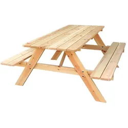 Picknick Sitzgruppe Sierksdorf - 177 x 155 x 74 cm - Farbe: Natur - Picknickgruppe aus naturbelassenem Kiefernholz