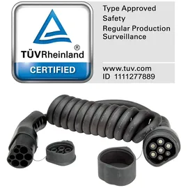 Roline E-Auto Spiral-Ladekabel Typ2, 3-phasig, 480VAC (3P+N+E), 32 A, 22 kW, max. 2m