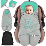 KIDIZ KIDIZ® Baby Einschlagdecke Winter mit Kapuze +Tasche Babyeinschlagdecke Universal für Babyschale, Autositz, z.B. für Maxi-Cosi, Römer für Buggy Babybett Kinderwagen & alle Gurtsysteme 3 & 5-Punkt Gurt