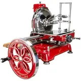 Berkel Volano B114 Rot, Schwungradmaschine – Wunderschöne Aufschnittmaschine + Fassholzbrett Unikat