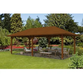 SKANHOLZ Skan Holz Holz-Pavillon Orleans 2 Nussbaum lasiert 359 cm x 706 cm