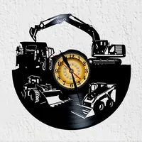 VINY WOODY Dumper Bagger Ladegeräte Schallplatte Uhr Vinyl Land Wartung Wanddekoration