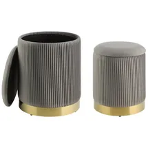 EGLO LIVING 2er Set Hocker mit Stauraum Mashike, elegante Sitzhocker, runde Couch Beistellhocker, Pouf aus Samt in Grau und Metall in Gold,