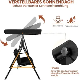 Yaheetech Hollywoodschaukel Schwarz 3-Sitzer