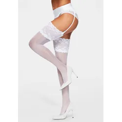 Strapsstrümpfe LASCANA, Damen, Gr. 35/38, weiß, Polyamid, Elasthan, transparent, uni, elastisch, Socken, mit elastischer Spitze