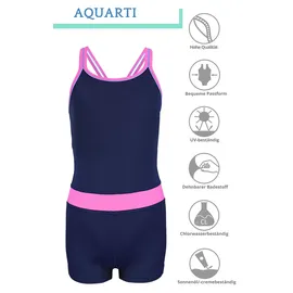 Aquarti Badeanzug Mädchen mit Bein Racerback Dunkelblau/Rosa 146