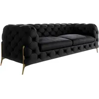 S-style möbel Chesterfield-Sofa, Schwarz, Samtstoff, B/T/H: 225 cm/ 100