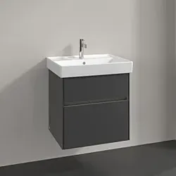 Villeroy und Boch Collaro Waschtischunterschrank C008B0VR 55,4x54,6x44,4cm, Waschbecken mittig, LED-Beleuchtung, graphite