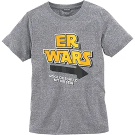 Kidsworld T-Shirt "ER WARS", Mädchen, Gr. 164/170, grau (graumeliert), Jersey, Obermaterial: 50% Baumwolle, 38% Polyester, 12% Viskose, bedruckt, Basic, Rundhals, Shirts T-Shirt, Langarm, Basic-Passform, trendiger Print, Rundhalsausschnitt