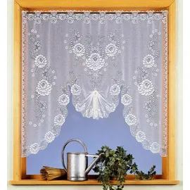 heimtexland ® Scheibengardine Hochraff Bogen Fensterbild Jacquard Blumen Weiß HxB 105x120 Gardine Typ397