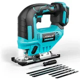 LIVOWALNY Akku Stichsäge kompatibel mit Makita 18V Akku, Pendelhub-Stichsäge mit 6 Sägeblättern, 45° Gehrungsschnitte, variable Geschwindigkeit – für Holz, Metall & Kunststoff (ohne Akku)