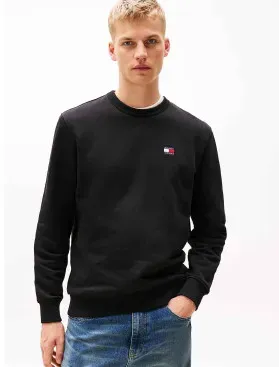 Tommy Jeans für Herren. DM0DM20660 Schwarzes Tommy Patch Fleece-Sweatshirt mit schwarzem Tommy Patch (L), Lässig, Baumwolle