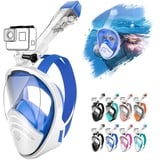 HINATAA Tauchermaske,Schnorchelmaske,180° Anti-Fog Lecksichere Schnorchelset,Kameras Kompatible Taucherbrille,Doppelte schwimmende Kugel Vollgesichts Snorkeling Mask Erwachsene Kinder (L/XL, Blau)