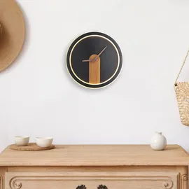 GLOBO LED Wanduhr Holzoptik Wandleuchte mit Uhr Wanduhr Analog mit Beleuchtung, Backlight, 20W 825Lm warmweiß, DxH 31 x 5,5 cm