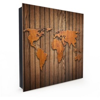 Primedeco Schlüsselkasten Magnetpinnwand und Memoboard mit Glasfront Motiv Weltkarte auf Holz (1 St) braun