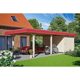 SKANHOLZ Carport Wendland 4,09 x 8,70 m unbehandelt rot mit Abstellraum