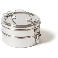 Eco Brotbox Tiffin Double XL- Brotdose mit Fächern 1600ml - Lunchbox aus Edelstahl rund - BPA-frei - untere Lage auslaufsicher - spülmaschinenfeste Vesperbox