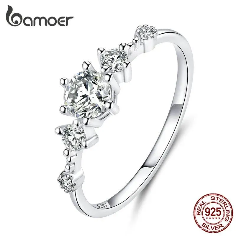 BAMOER Dazzling Sparkling Engagement Finger S925 Silber Ringe für Frauen Solide Schmuck Weibliche Bijoux