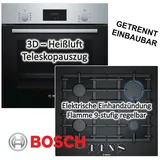 Bosch Herdset Autark Gasherd Einbau Backofen Heißluft + Gas Kochfeld auf Glas 60cm - Silber