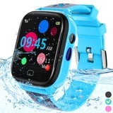 FRLONE Kinder-Smartwatch Telefon – IP67 Smartwatch Jungen Mädchen mit Touchscreen 5 Spiele Kamera Alarm SOS Anruf Digital Armbanduhr für 3-13 Jahre Kinder Geburtstagsgeschenk (Blau)